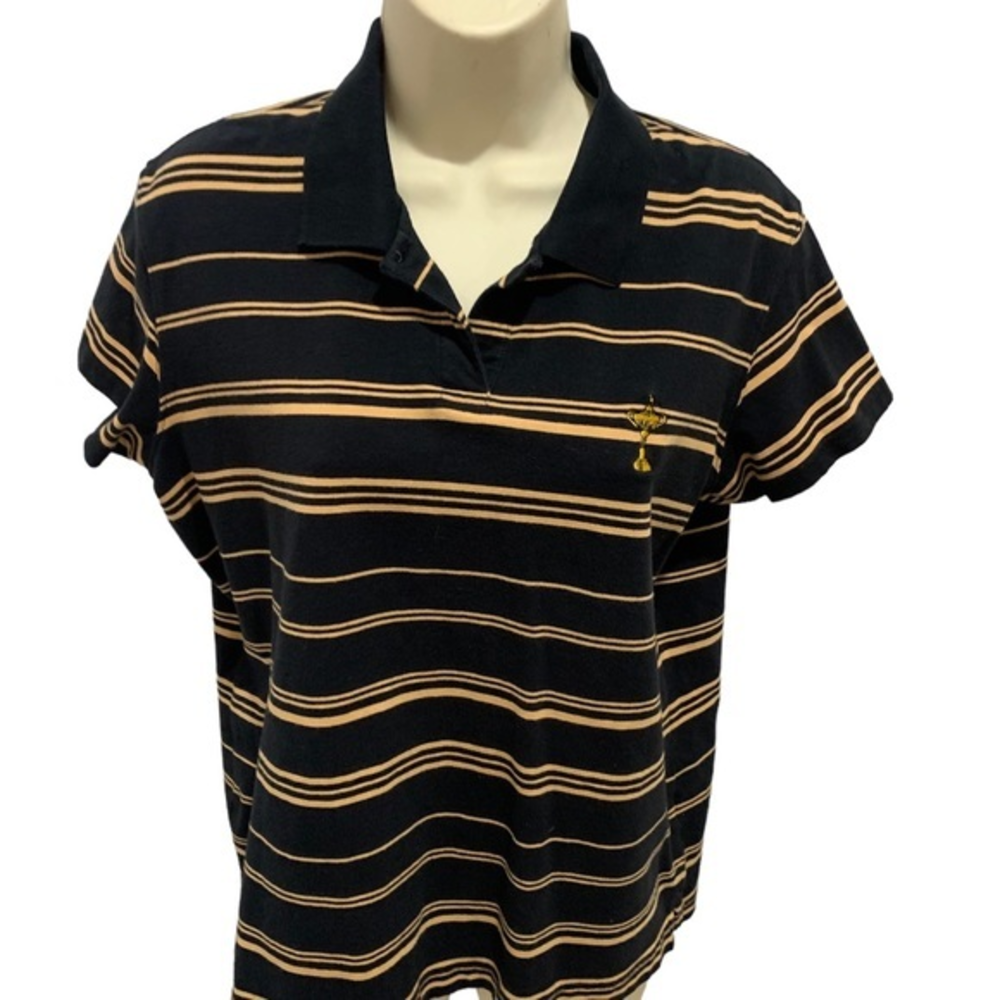 EP Pro Golf‎ Polo Shirt Striped Black beige top logo Womens size large